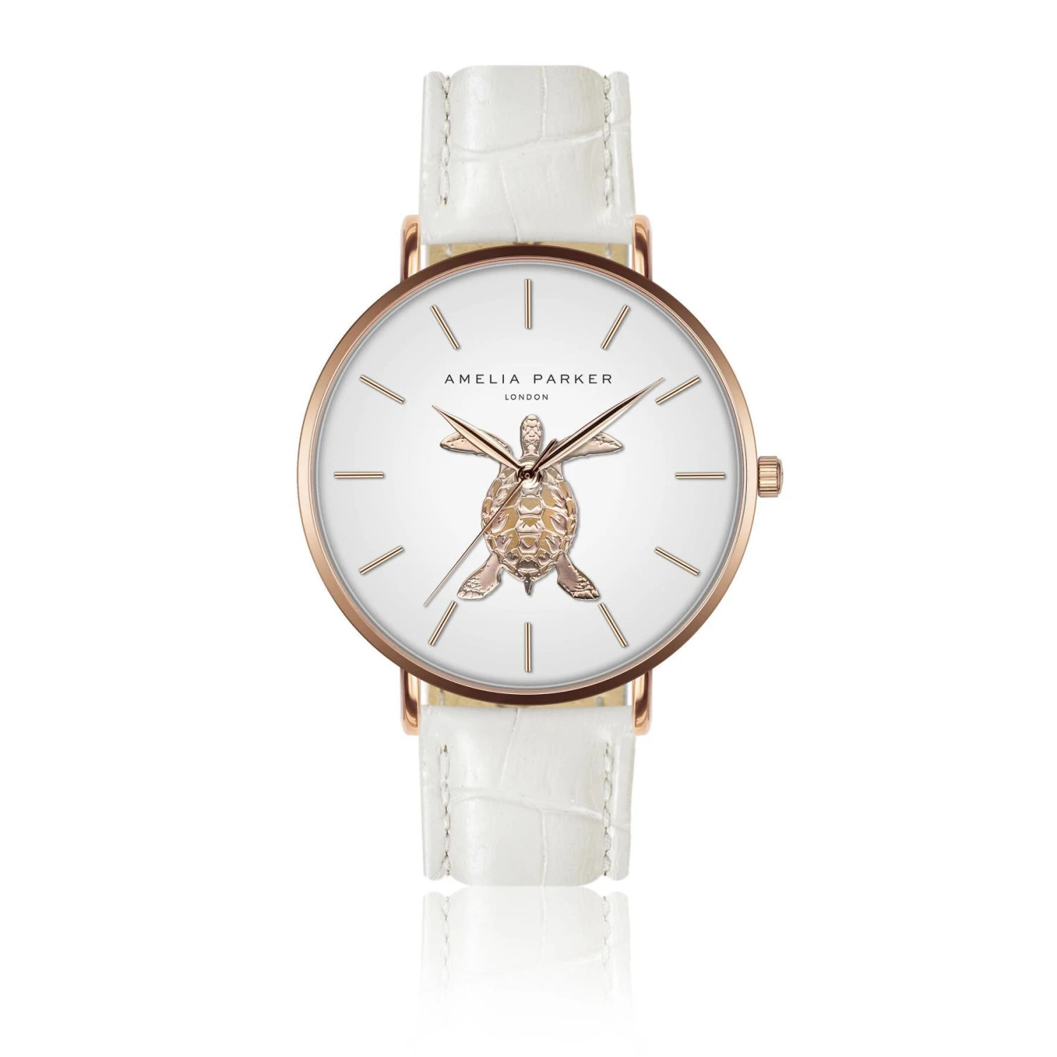 Lederen Horloge Voor Vrouwen Amelia Parker Rose Turtle White 3 Lederen Horloge Voor Vrouwen Amelia Parker Rose Turtle White